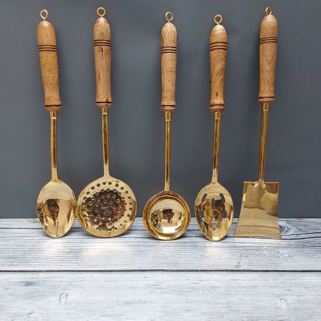 Brass Serving & Cooking Ladles-Set of 5